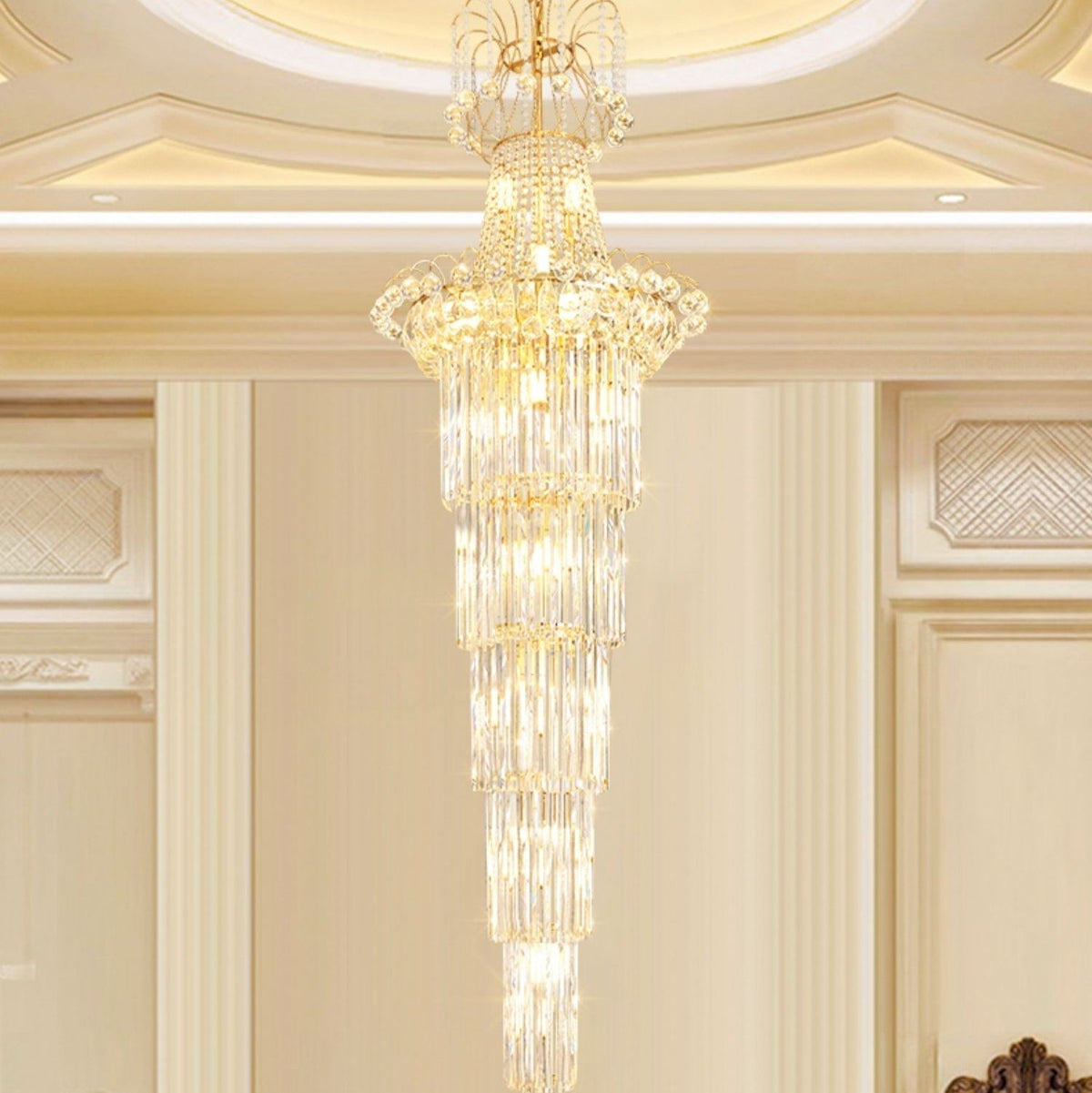 New Style Royal Large Crystal Chandelier Long Ceiling Lighting Fixture For Living Room Staircase/ Entryway - briglamps