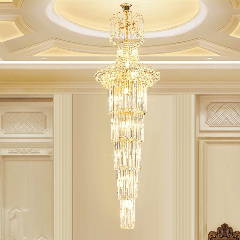 New Style Royal Large Crystal Chandelier Long Ceiling Lighting Fixture For Living Room Staircase/ Entryway - briglamps