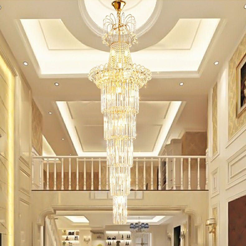 New Style Royal Large Crystal Chandelier Long Ceiling Lighting Fixture For Living Room Staircase/ Entryway - briglamps