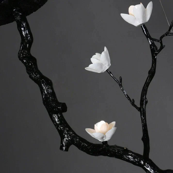 Noir Magnolia Branch & Porcelain Bloom Chandelier - Cyran Lamps