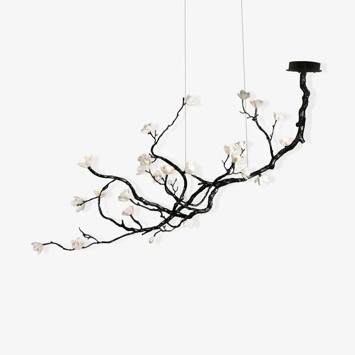 Noir Magnolia Branch & Porcelain Bloom Chandelier - Cyran Lamps