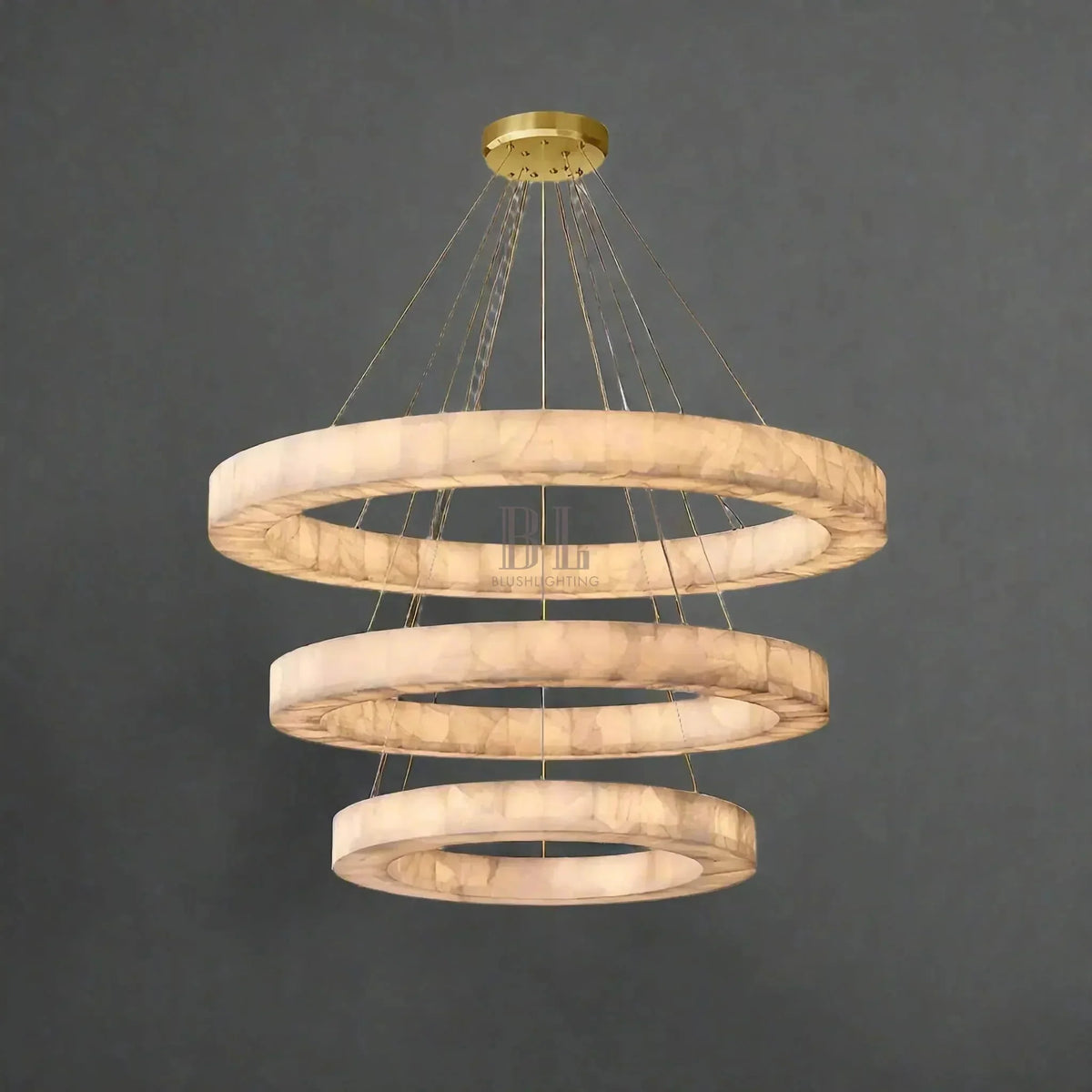 OLYRA 3-TIER ROUND ALABASTER CHANDELIER 39" 47" 59"D - Brig Lighting