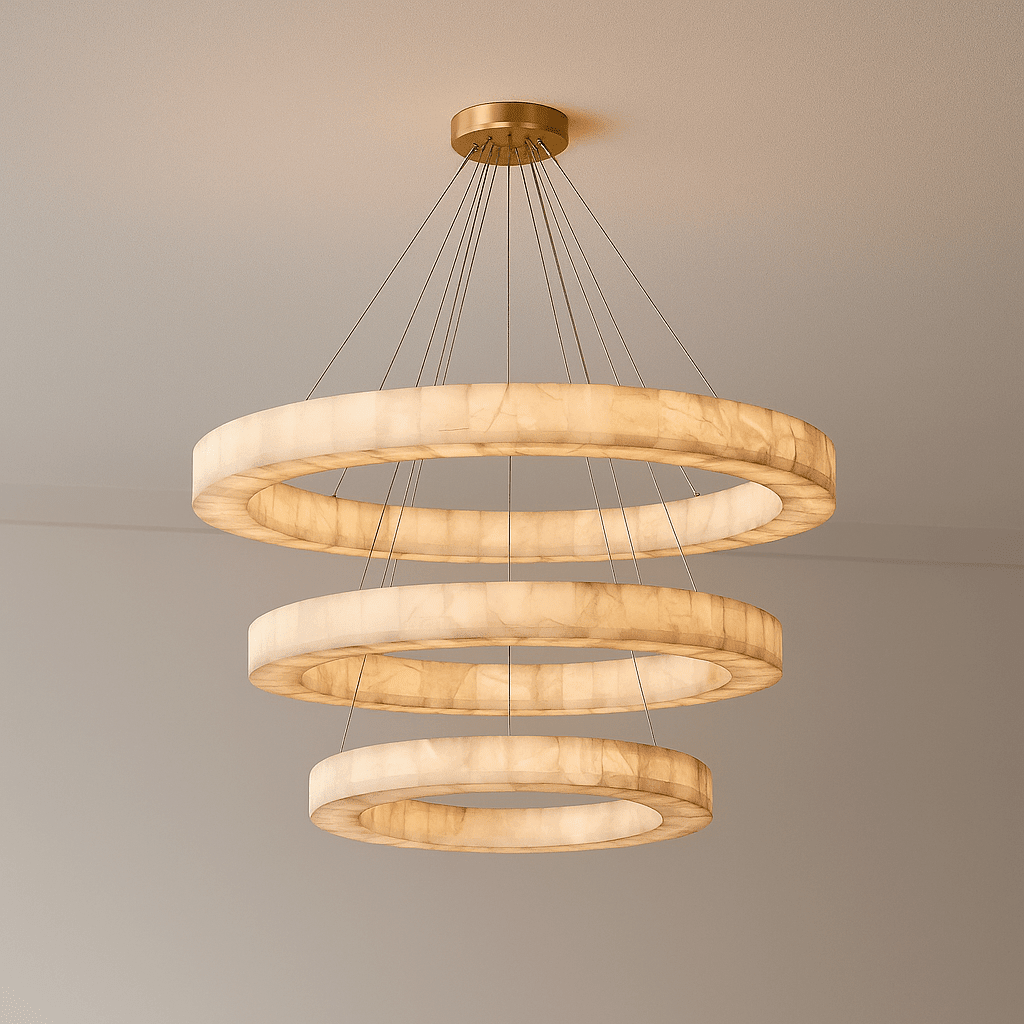 OLYRA 3-TIER ROUND ALABASTER CHANDELIER 39" 47" 59"D - Brig Lighting