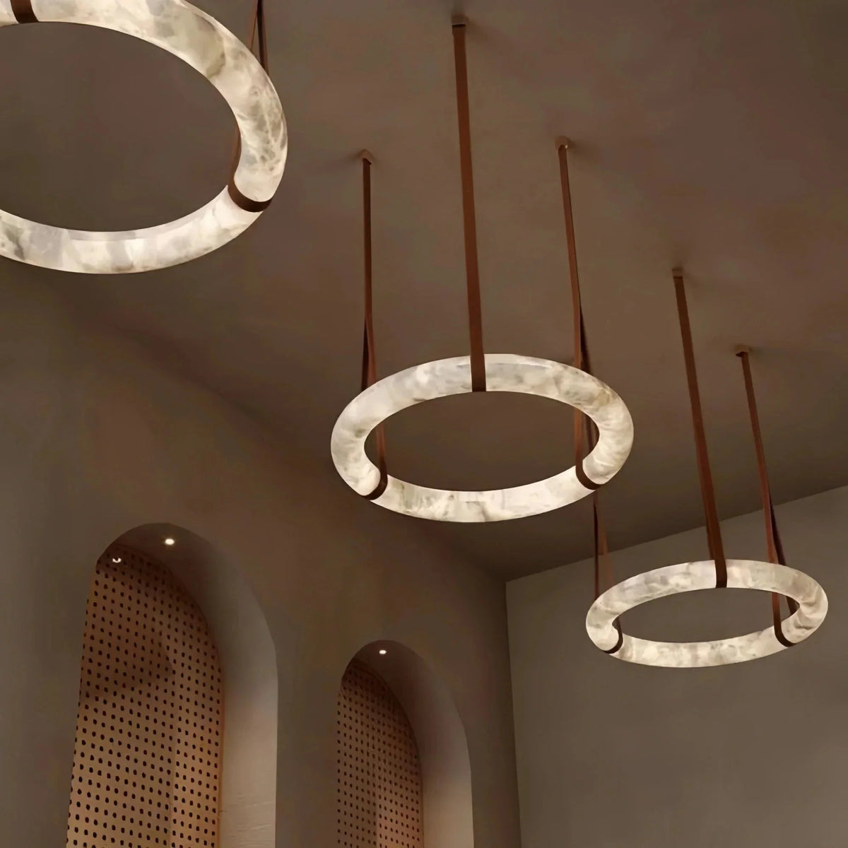 Oslo L1P Pendant Alabaster Chandelier, Halo Ring Chandelier With canopy Over Dining Table - Brig Lighting