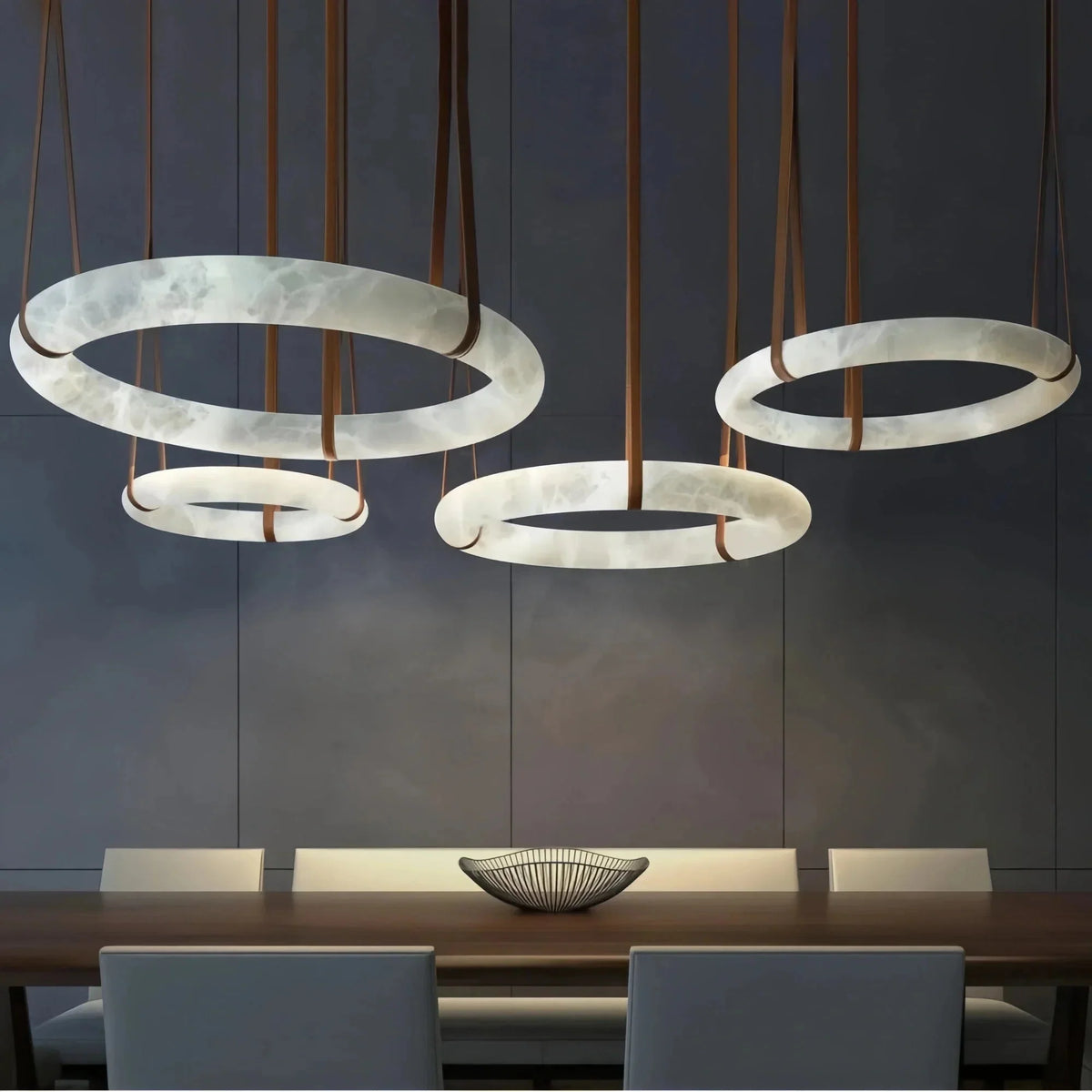 Oslo L1P Pendant Alabaster Chandelier, Halo Ring Chandelier With canopy Over Dining Table - Brig Lighting