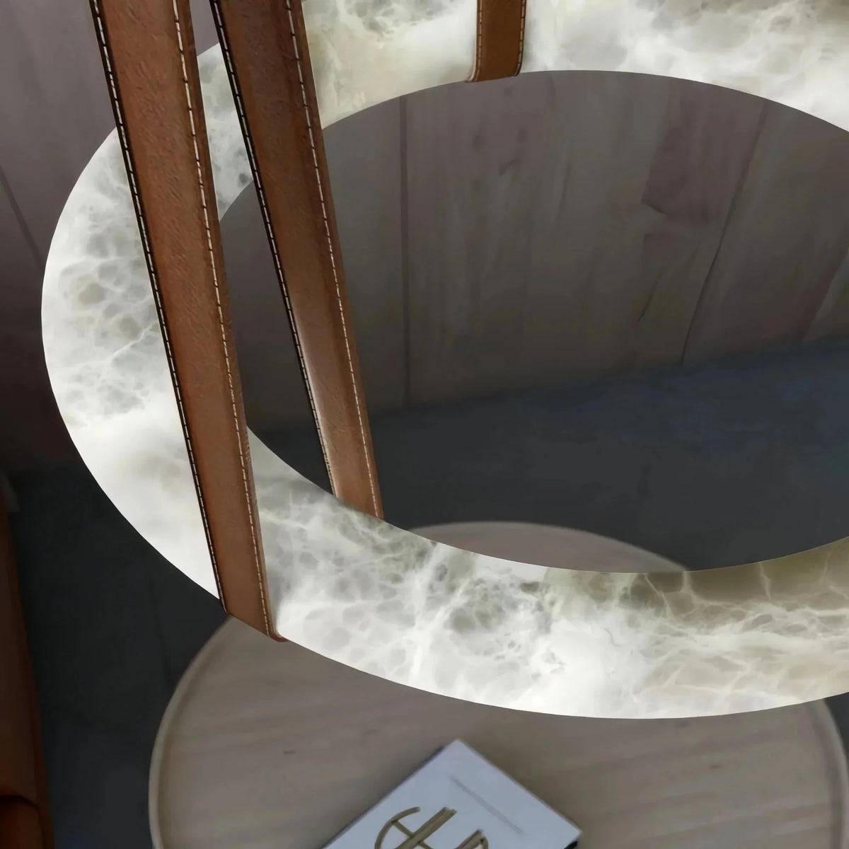 Oslo L1P Pendant Alabaster Chandelier, Halo Ring Chandelier With canopy Over Dining Table - Brig Lighting