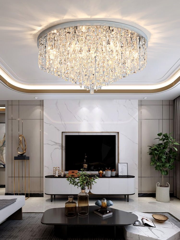 Oversize Luxury Flush Mount Crystal Chandelier for Living Room/Bedroom - briglamps