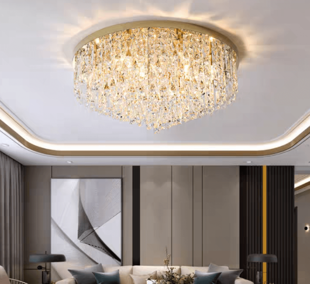 Oversize Luxury Flush Mount Crystal Chandelier for Living Room/Bedroom - briglamps