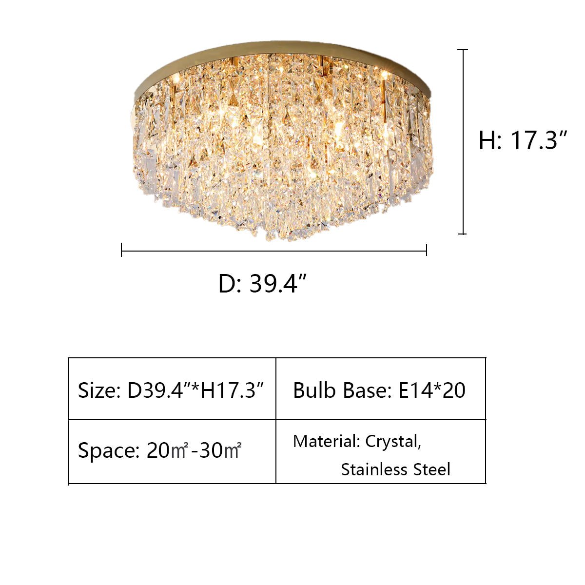 Oversize Luxury Flush Mount Crystal Chandelier for Living Room/Bedroom - briglamps