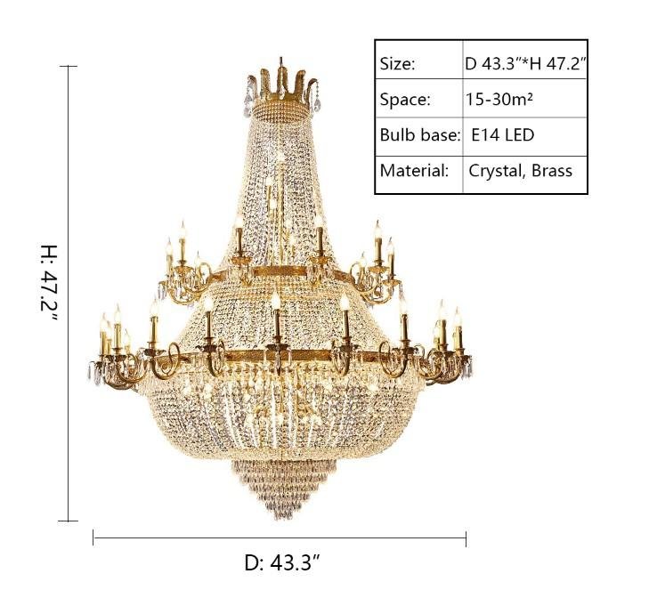 Oversized Luxury Double - layers Golden French Style Crystal Chandelier for Living/Dinning Room/Foyer/Hallway/Staircase - briglamps