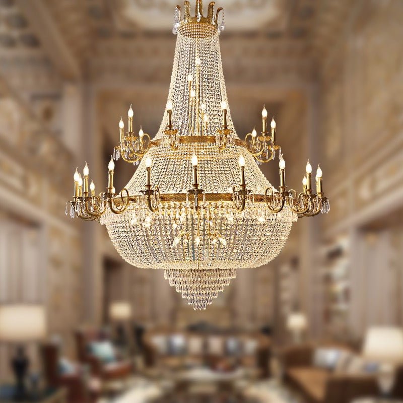 Oversized Luxury Double - layers Golden French Style Crystal Chandelier for Living/Dinning Room/Foyer/Hallway/Staircase - briglamps