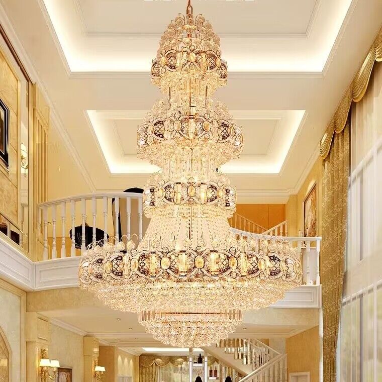 Oversized Luxury Multi - layers Gold Crystal Chandelier For High - ceiling Living Room/Foyer - briglamps