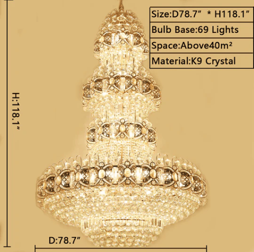 Oversized Luxury Multi - layers Gold Crystal Chandelier For High - ceiling Living Room/Foyer - briglamps