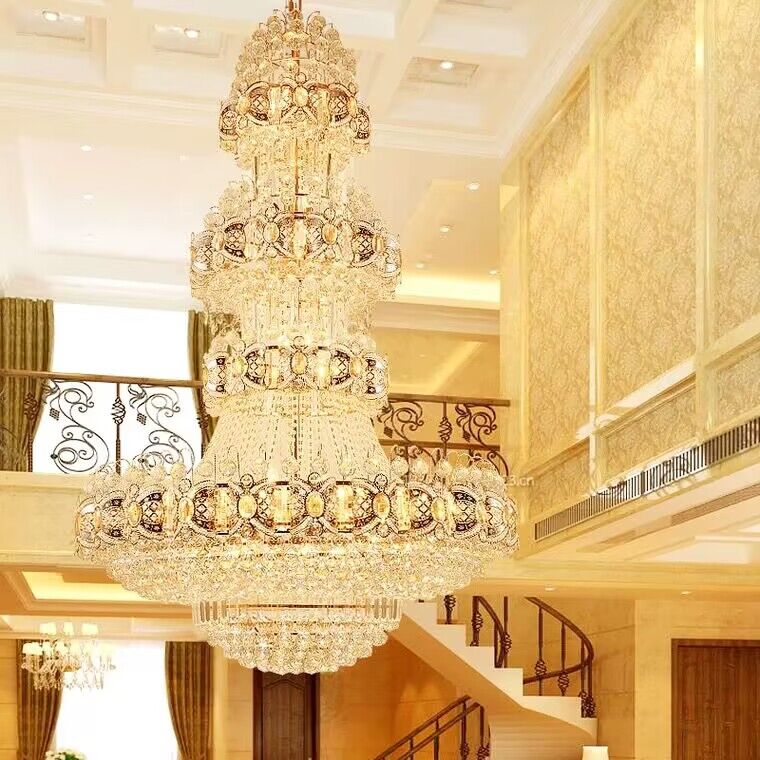 Oversized Luxury Multi - layers Gold Crystal Chandelier For High - ceiling Living Room/Foyer - briglamps