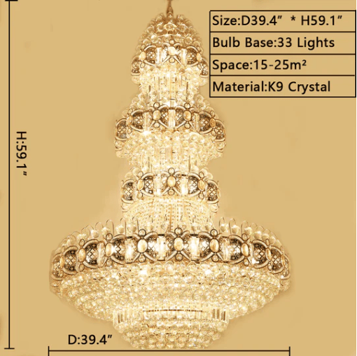 Oversized Luxury Multi - layers Gold Crystal Chandelier For High - ceiling Living Room/Foyer - briglamps