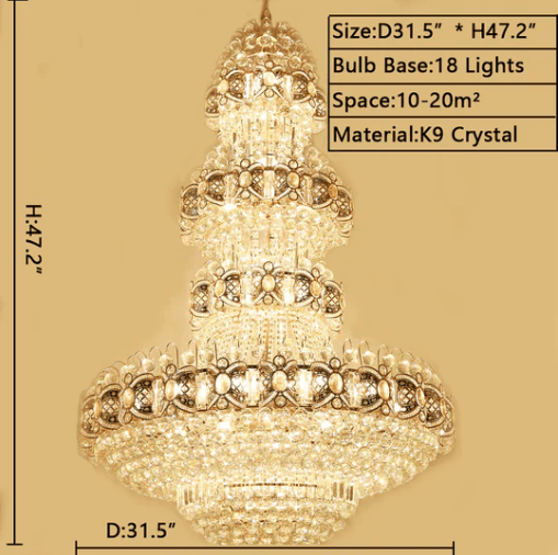 Oversized Luxury Multi - layers Gold Crystal Chandelier For High - ceiling Living Room/Foyer - briglamps