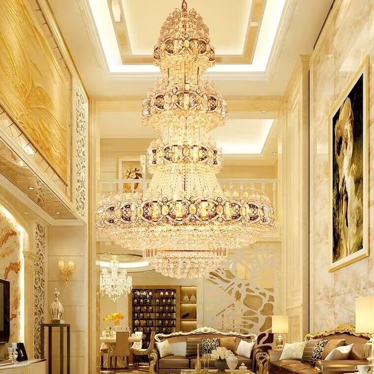 Oversized Luxury Multi - layers Gold Crystal Chandelier For High - ceiling Living Room/Foyer - briglamps