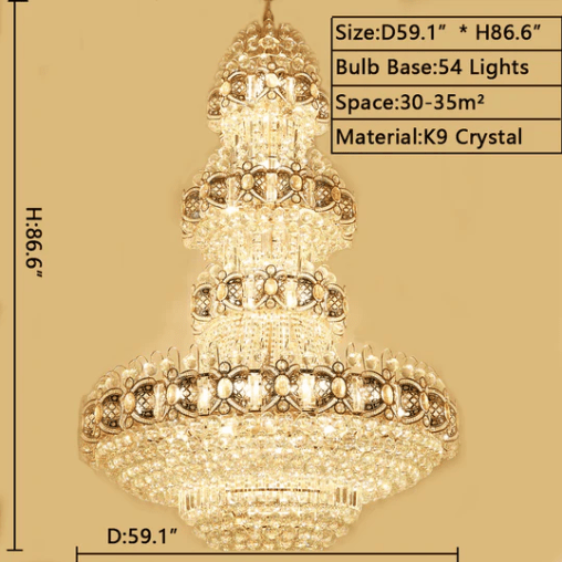 Oversized Luxury Multi - layers Gold Crystal Chandelier For High - ceiling Living Room/Foyer - briglamps