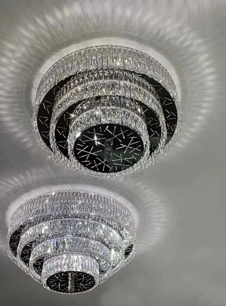 Oversized Modern Creative Flush Mount Round Multi-layers Crystal Pendant Chandelier for Living/Dining Room/Hallway - Brig Lighting