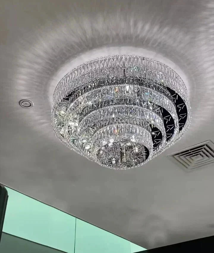 Oversized Modern Creative Flush Mount Round Multi-layers Crystal Pendant Chandelier for Living/Dining Room/Hallway - Brig Lighting