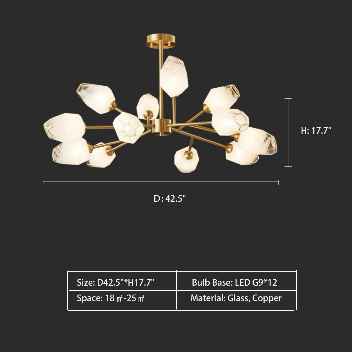 Oversized Modern Sputnik Facet Multiple Glass Chandelier for Living Room/Bedroom - briglamps