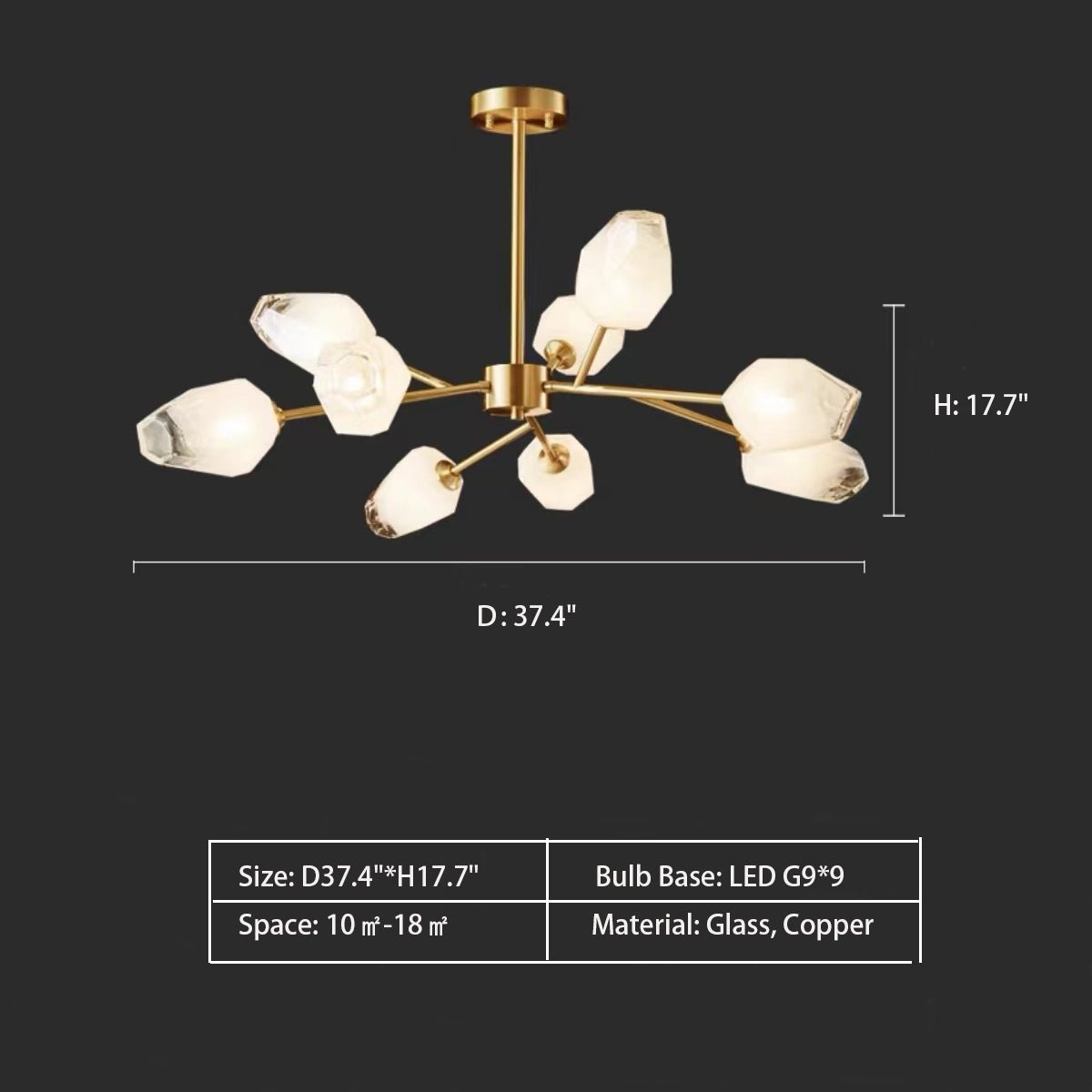 Oversized Modern Sputnik Facet Multiple Glass Chandelier for Living Room/Bedroom - briglamps