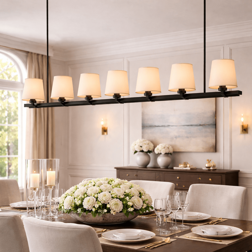 Pauillace Fabric Shade Linear Chandelier - briglamps