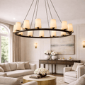 Pauillace Fabric Shade Round Chandelier - briglamps