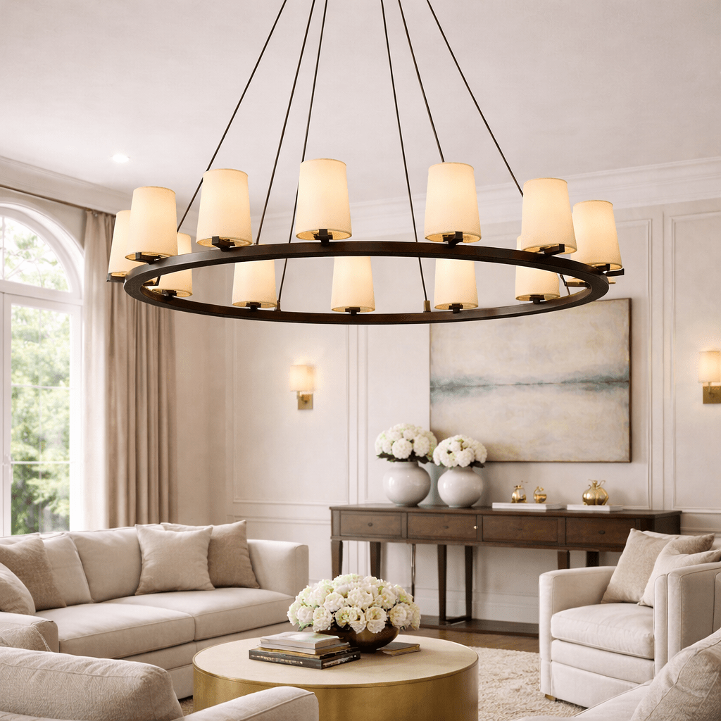 Pauillace Fabric Shade Round Chandelier - briglamps