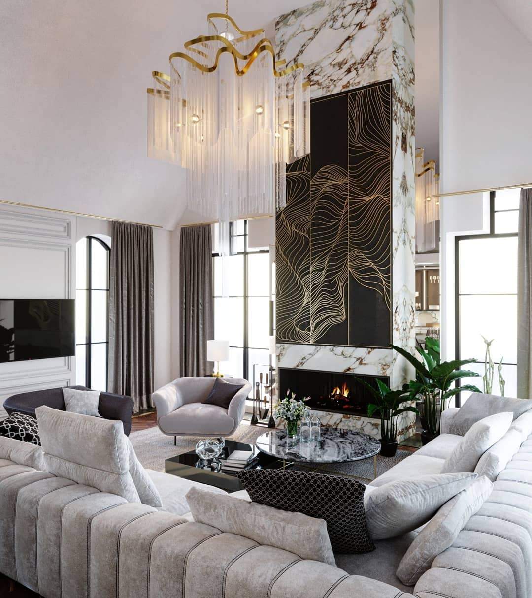 Post-Modern Extra Large Stainless Steel Long Tassel Chandelier - Brig Lighting