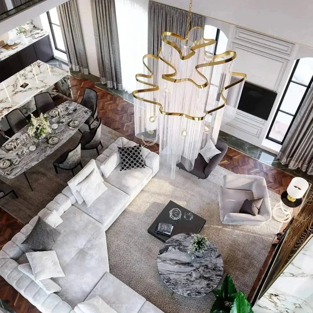 Post-Modern Extra Large Stainless Steel Long Tassel Chandelier - Brig Lighting