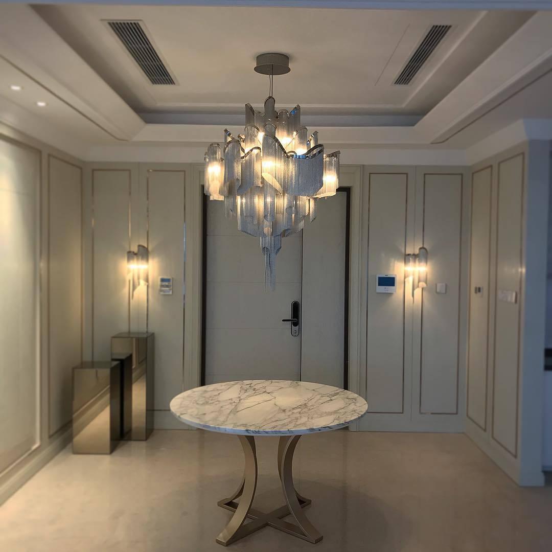 Post-Modern Extra Large Stainless Steel Long Tassel Chandelier - Brig Lighting