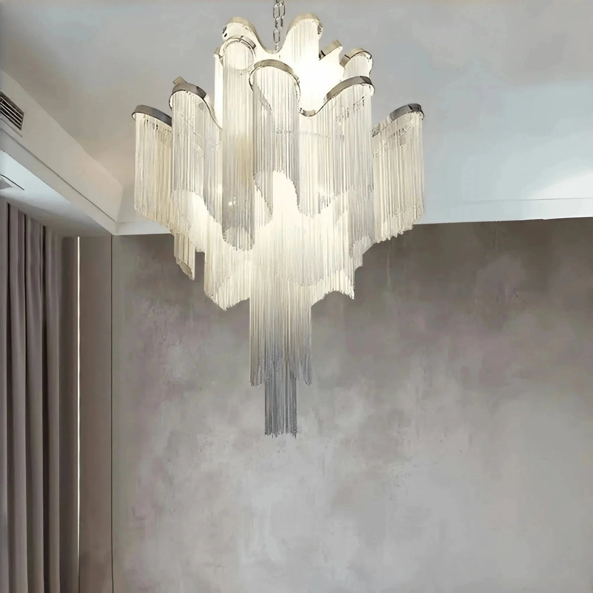 Post-Modern Extra Large Stainless Steel Long Tassel Chandelier - Brig Lighting