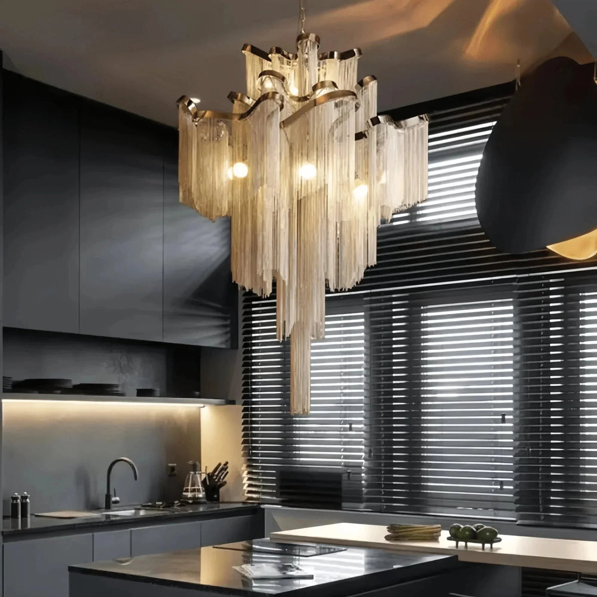 Post-Modern Extra Large Stainless Steel Long Tassel Chandelier - Brig Lighting