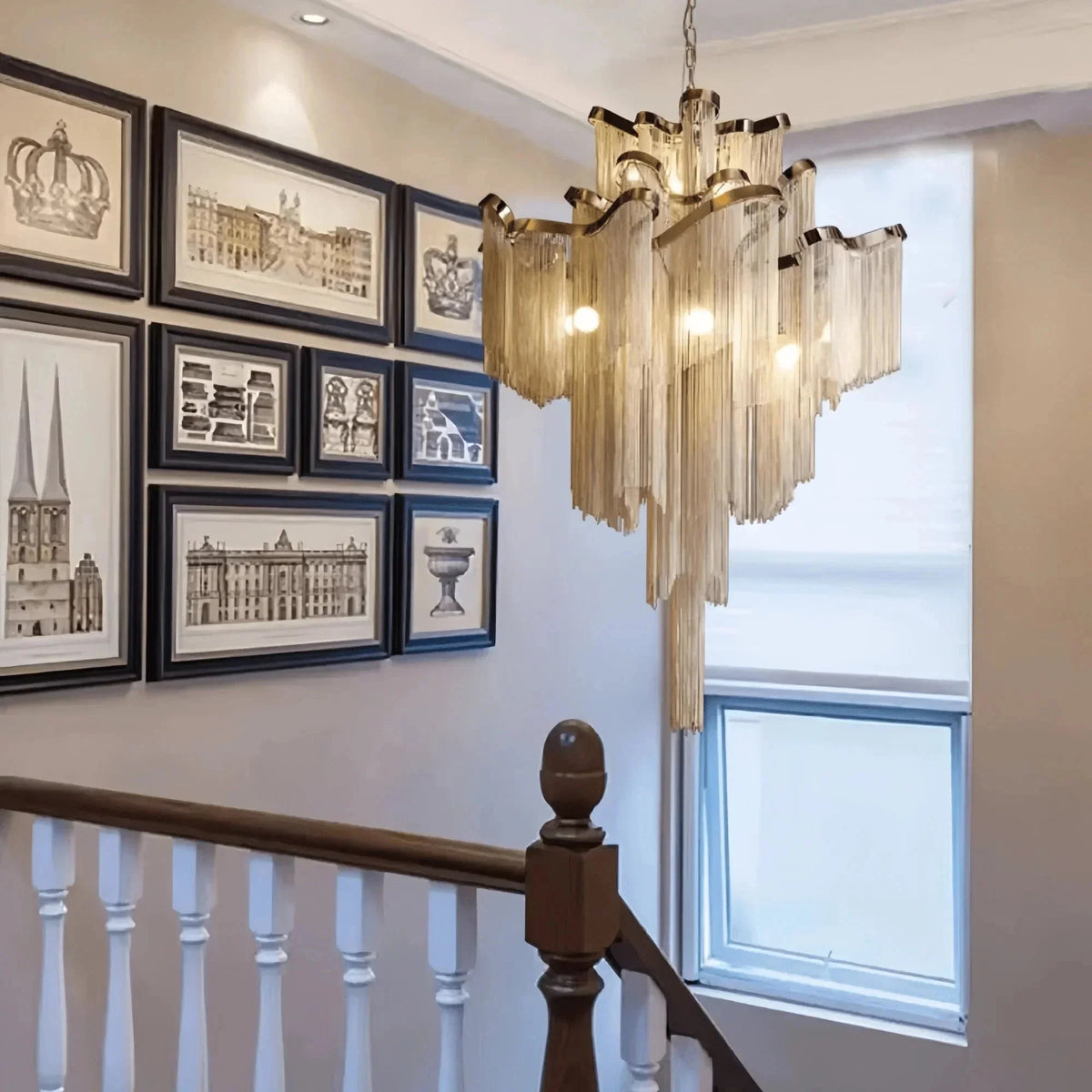 Post-Modern Extra Large Stainless Steel Long Tassel Chandelier - Brig Lighting
