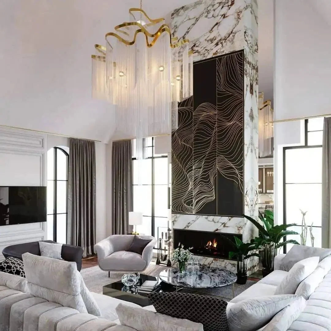 Post-Modern Extra Large Stainless Steel Long Tassel Chandelier - Brig Lighting