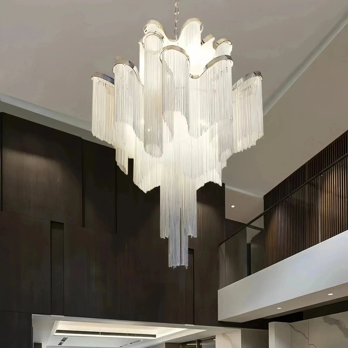Post-Modern Extra Large Stainless Steel Long Tassel Chandelier - Brig Lighting