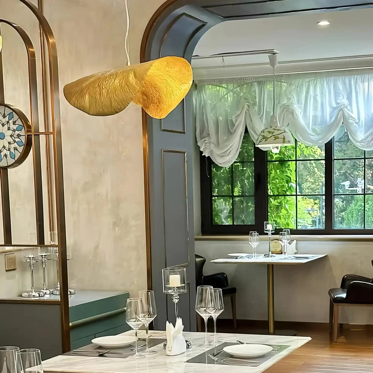 Postmodern Withered Leaf Parlor Pendant Lighting Fixture in Brass - Brig Lighting
