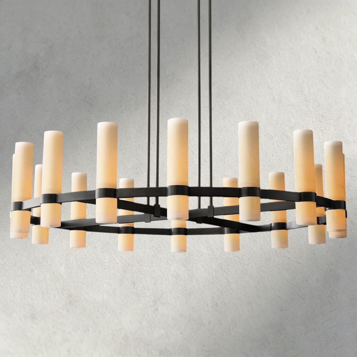Ravay Round Milk Glass Chandelier 36", 48", 60" - briglamps