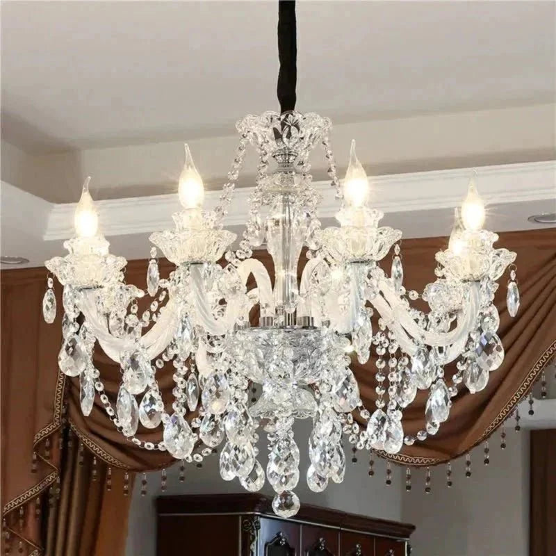 Rustic Antique European Candle Crystal Chandelier Popular Farmhouse Ceiling Light Fixture For Living Room - Brig Lighting