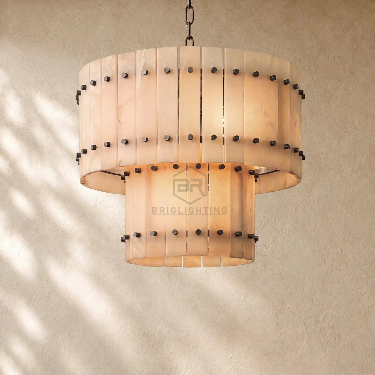 San Marcon Alabaster Two-Tier Round Chandelier