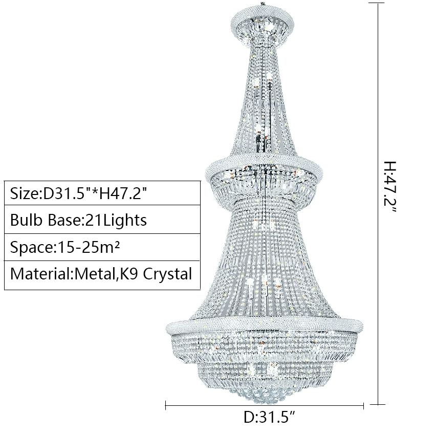 Silver/ Chrome Extra Large Crystal Chandelier Foyer Entryway Long Ceiling Lighting Fixture For Staircase - briglamps