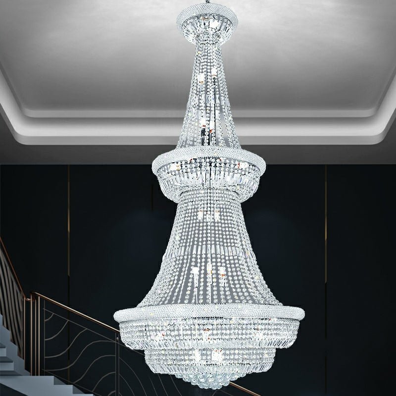 Silver/ Chrome Extra Large Crystal Chandelier Foyer Entryway Long Ceiling Lighting Fixture For Staircase - briglamps