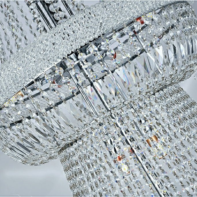 Silver/ Chrome Extra Large Crystal Chandelier Foyer Entryway Long Ceiling Lighting Fixture For Staircase - briglamps