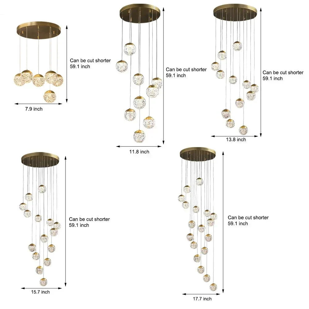 Spiral Pineapple Multi Glass Ball Staircase Chandelier - Cyran Lamps