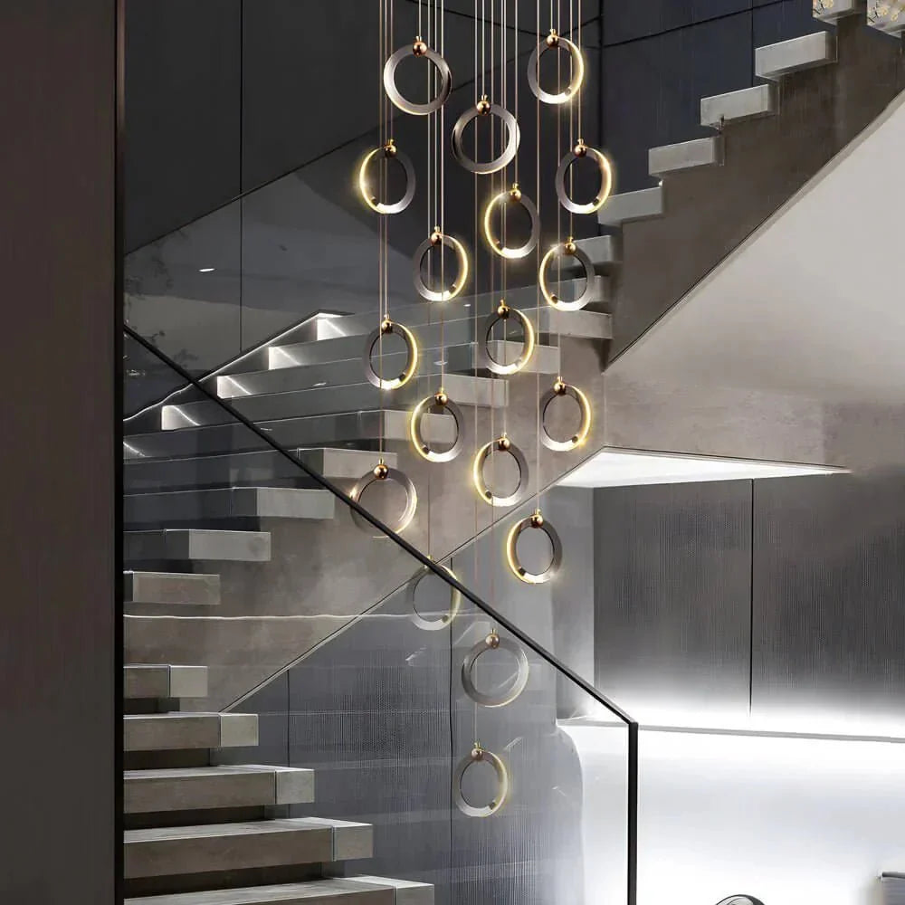 Staircase Lighting Chandelier LED Ring Cluster Rotating Ceiling Light - Cyran Lamps