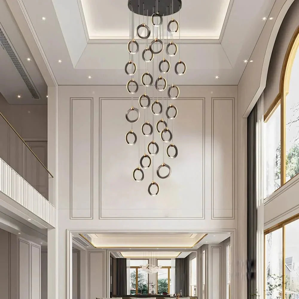 Staircase Lighting Chandelier LED Ring Cluster Rotating Ceiling Light - Cyran Lamps