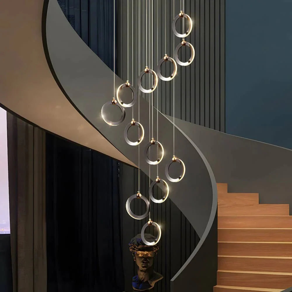 Staircase Lighting Chandelier LED Ring Cluster Rotating Ceiling Light - Cyran Lamps