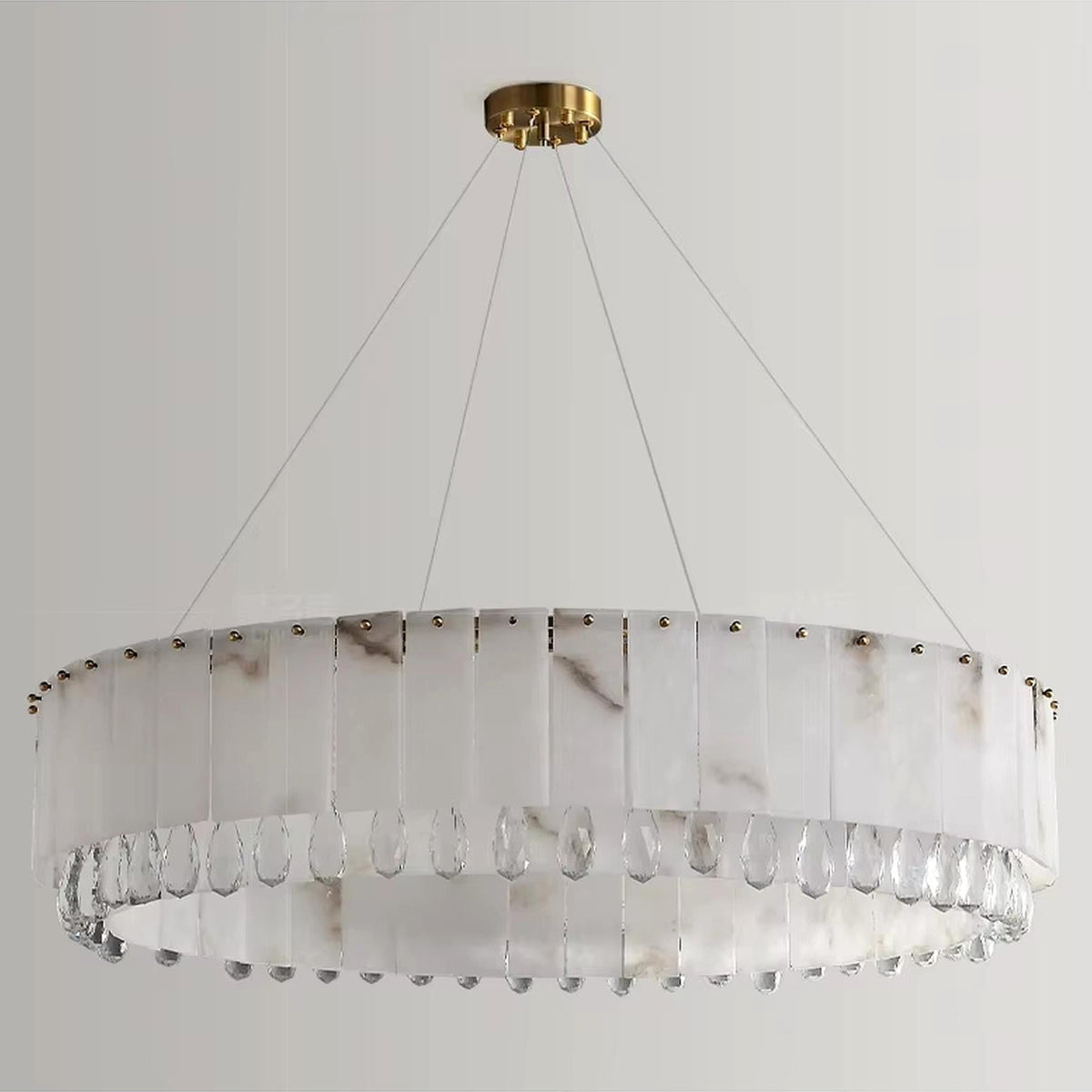 Stuart 39" Marble & Crystal Round Chandelier - briglamps
