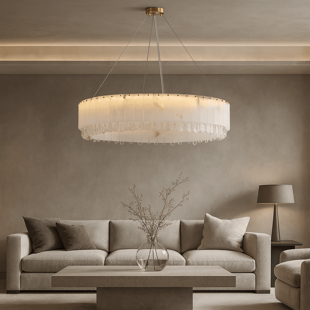 Stuart 39" Marble & Crystal Round Chandelier - briglamps